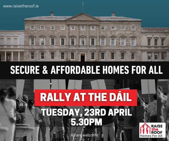 Last November one of our volunteers sadly passed away living in emergency accommodation provided by @HomelessDublin. Today, one of our staff faces homelessness through no-fault eviction on the 30th of April. Join us and support the @RTRHomesForAll rally. #HomesForAll