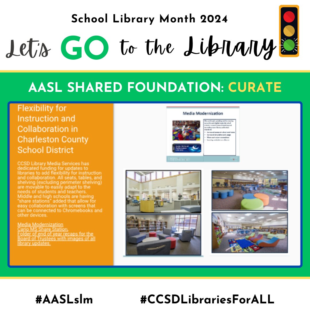 Our CCSD library spaces are changing to better meet the needs of today's students, provide more collaboration opportunities & create a welcoming environment. Flexible furniture is key to best use the space for books, instruction, independent work, small groups & events. #AASLslm