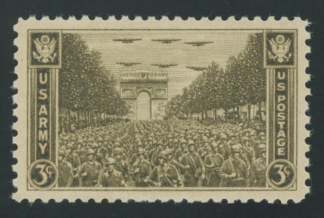 #philately #stamps Stamp of the day. USA 934 - 3 cent US Army issue of Sept 28, 1945 showing troops passing the Arc de Triomphe in Paris.