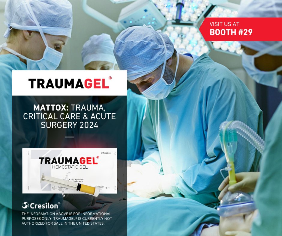 We will be at MATTOX: Trauma, Critical Care & Acute Care Surgery 2024 - April 15-17th.

Come meet our team at booth 29 and learn more about TRAUMAGEL®.

#traumacare #surgeons #hemostasis #biotechnology #criticalcare #surgery #biotech #traumagel