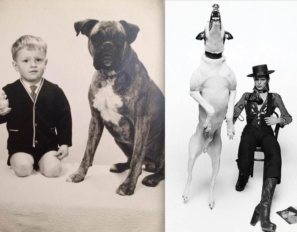 It’s #NationalPetDay so here’s me with my first pet, Kim Diamond - and David Bowie with his Diamond Dog. Hmm. 🤔