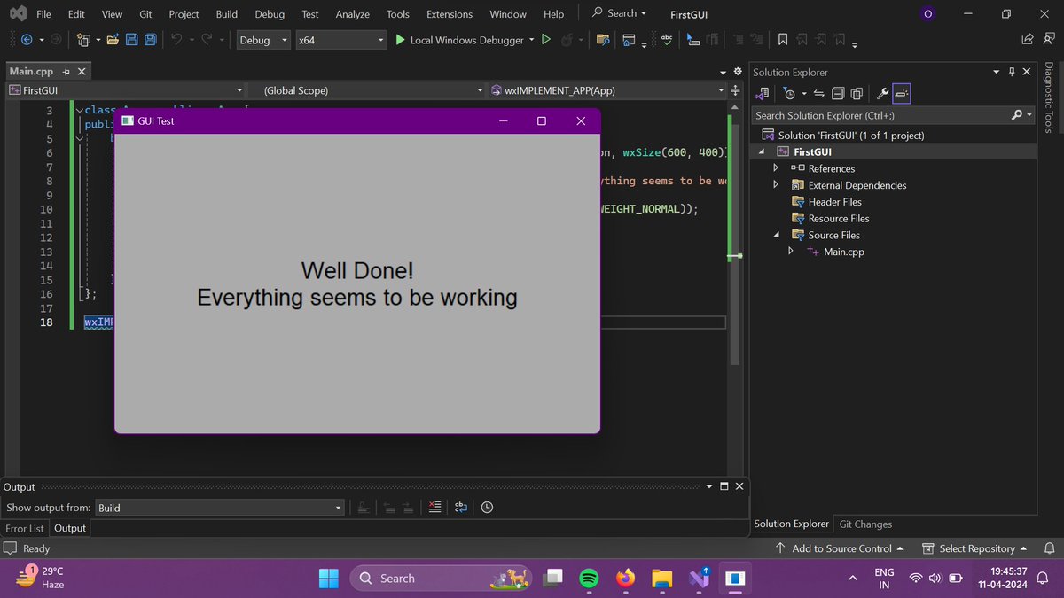 CodebyRoS's tweet photo. Day 3 ✅: Practice Old code and also get my hands to my first GUI framework (WxWidgets) made my first GUI application and Creating a Window!
#WxWidgets #codechef #cpp #LearnInPublic #CPplus2024 #CPplus https://t.co/P51nt4BaAf