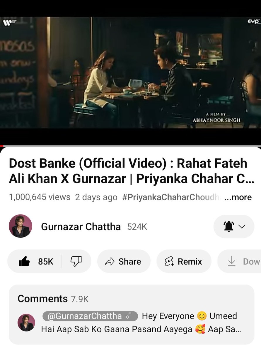 Sabhi ko shukriya 🙏🙏🙏

1M views 🎉🎉🎉 = Dost Banke 

 #PriyankaChaharChoudhary #PriyAnkit #AnkitGupta #Gurnazar  #NewMusicVideo #DostBanke