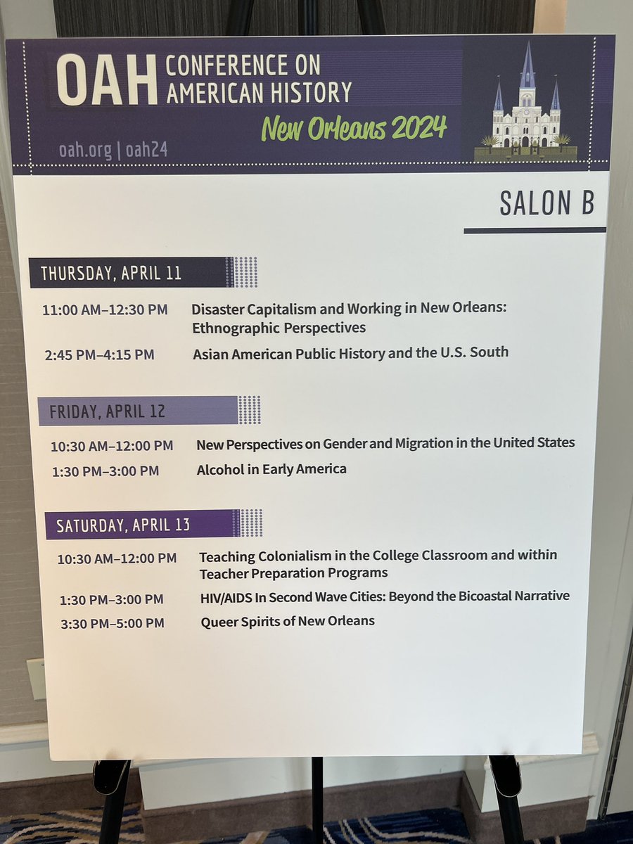 A great lineup in Salon B for #OAH24! Come to our roundtable discussion today at 2:45p on “Asian American Public History & US South” @The_OAH @FarEastDeepSo 👇👇👇