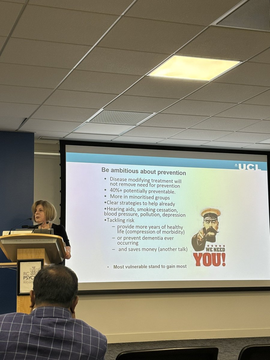 Great discussions so far @rcpsychOldAge conference with @Gill_Livingston (slide pictured), @ProfRobHoward @jmschott Bob Barber, Vanessa Raymont @AarslandDag & others.. @rcpsych How do we better prevent, diagnose and treat dementia in our modern day NHS? 1/2