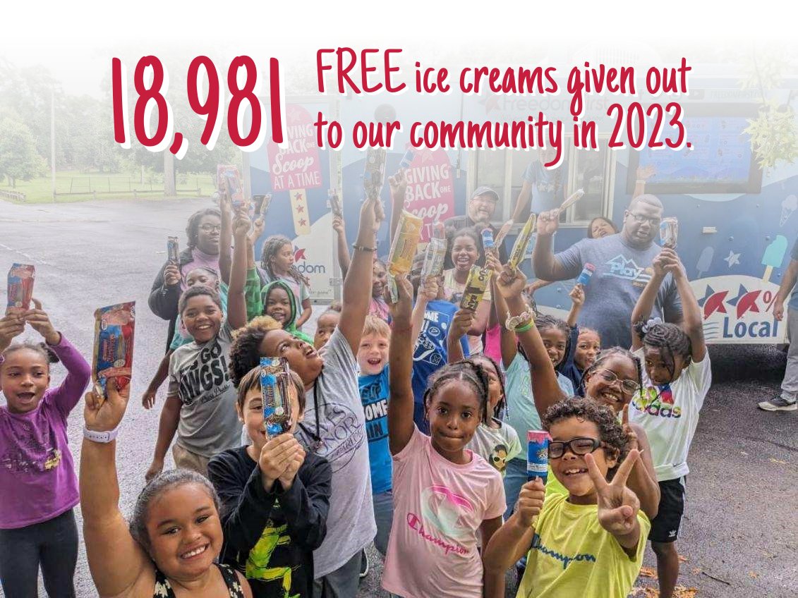 🍦🚚 Who doesn't love free ice cream?! 🙌 Last year, we at Freedom First were able to bring a total of 18,981 ice creams to our community with our ice cream truck, Scoop! We're proud to give back and spread some sweet happiness. Here's to more in 2024! 🎉 #Community