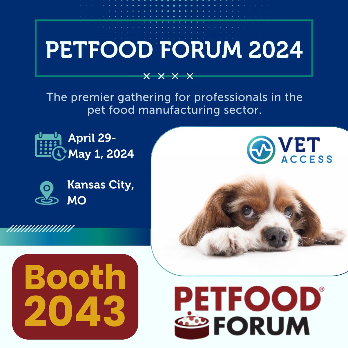 Heading to #PetfoodForum2024? Don't miss Vet Access at Booth 2043! Connect with the heart of the pet food industry.

Register here: hubs.la/Q02s6Fqd0

#vetaccess #animalhealth #insights