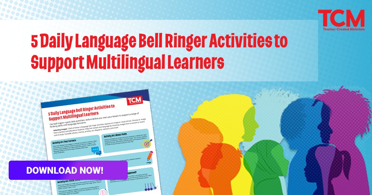 Boost newcomer students' confidence! 📝⚡Language bell ringers are quick daily activities that can be used across content areas to develop thinking skills and the academic language that goes with them. Download 5 FREE bell ringer activities today: hubs.ly/Q02s87w20