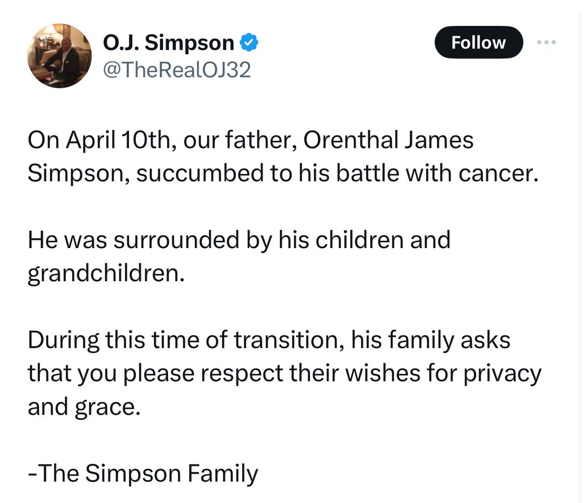 O.J. Simpson has passed away at the age of 76.