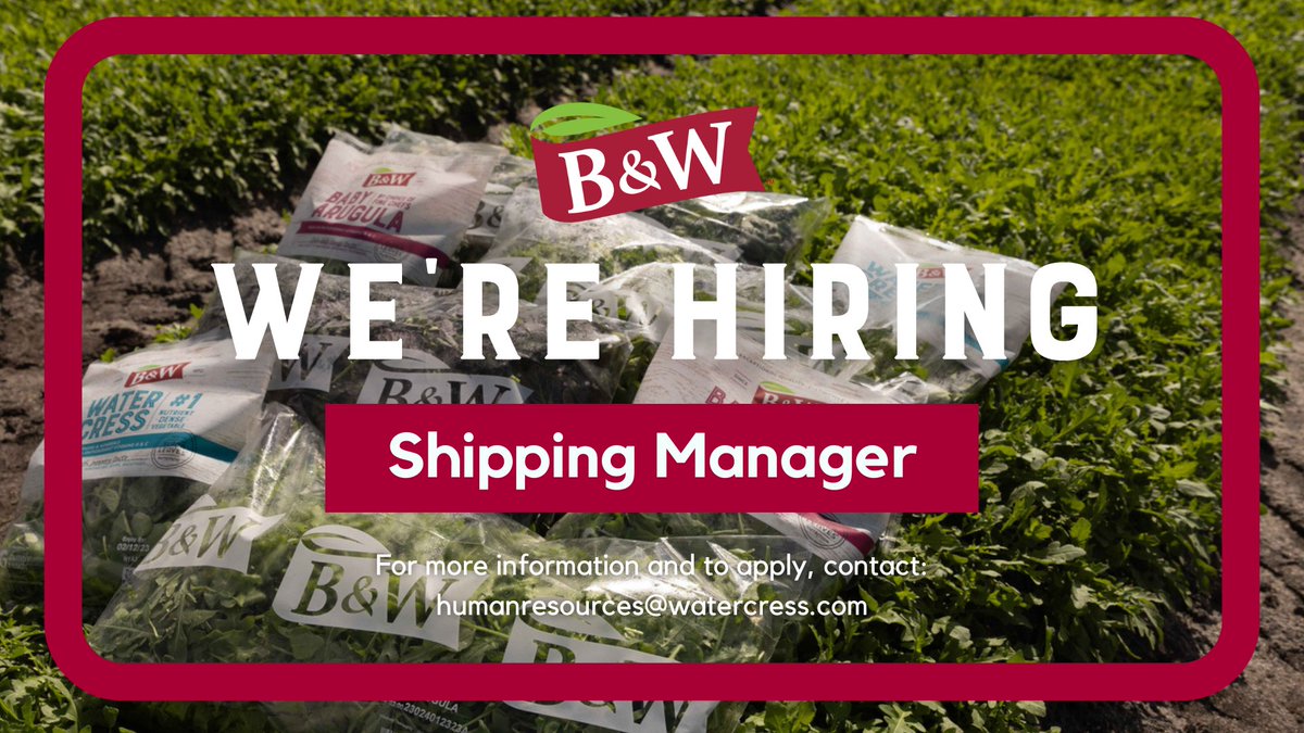 Join our team at #BWQualityGrowers! We are currently seeking a skilled Shipping Manager. If you thrive in fast-paced environments and excel in logistics, forecasting, and inventory management, we want to hear from you!

For more information, contact humanresources@watercress.com.