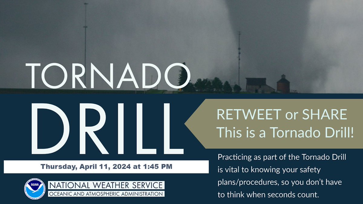 1:45pm WI Tornado Drill: Today is the WI Statewide Tornado Drill! Discuss/practice your plans for if a tornado warning was issued. Where would you go? Lowest level/away from windows/interior rooms are best for sheltering. Let us know what you'd do! #wiwx #TornadoDrillWI