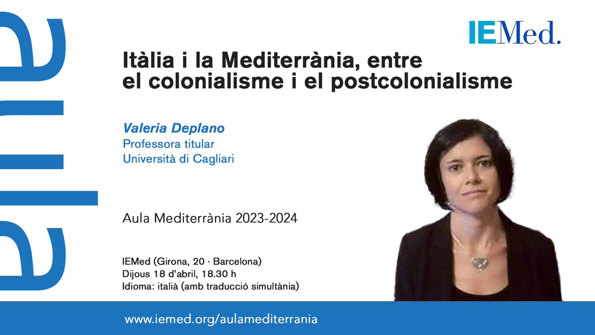 Les relacions d'#Itàlia amb la Banya d'Àfrica i #Líbia estan marcades per una memòria absolutòria del #colonialisme.

La historiadora Valeria Deplano <a href="/univca/">Università degli Studi di Cagliari</a> explica fins a quin punt en la sessió #AulaMed amb el màster en identitats culturals <a href="/FilComUB/">Filologia i Comunicació UB</a>.

👉🏾iemed.org/events/italy-a…