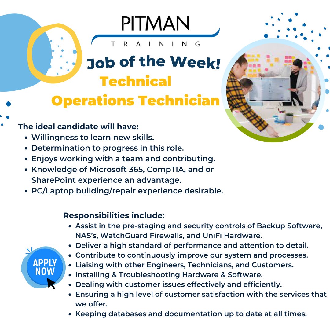 💥Job of the Week💥

Technical Operations Manager - Ennis, Co. Clare

Is this job for you? 😍 tinyurl.com/4c9xymzw

#joboftheweek #itjobs #jobseeker #ennisjobs #pitmantrainingclare
