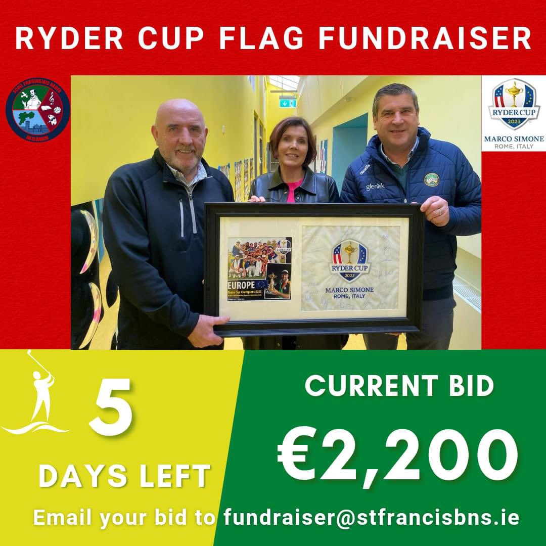 For golf fans sitting down to watch the Masters over the next few days, chance to own a special piece of memorabilia and raise funds for the ASD class in the boys school in Clara. Auction for signed Ryder Cup flag by Team Europe from @ShaneLowryGolf facebook.com/share/p/yKL7ut…