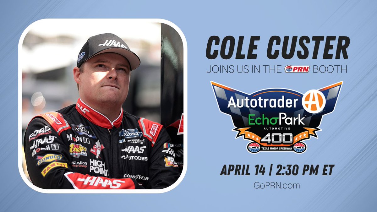 Looking forward to having @ColeCuster in the booth with us this weekend for the #AutoTraderEchoPark400 @TXMotorSpeedway!