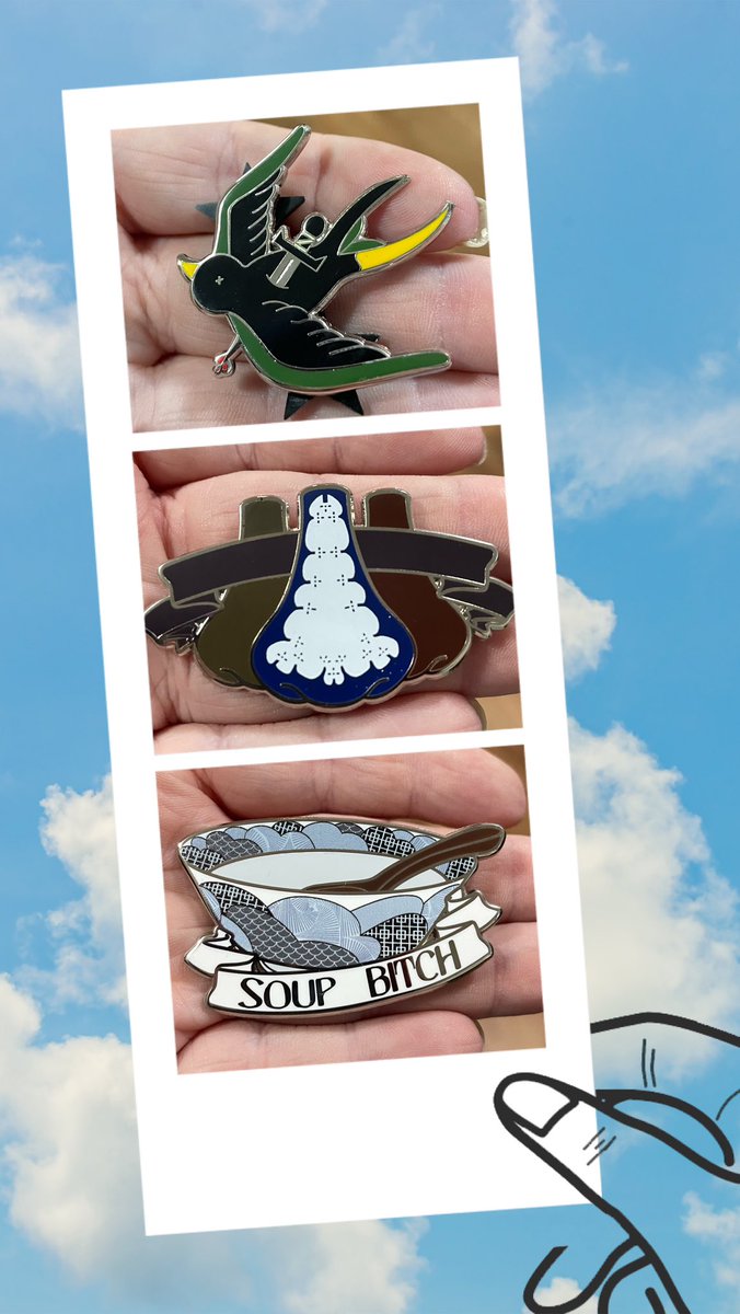 Just a reminder that I have these three enamel pins for sale in my ko-fi shop! $15 each plus $5 us shipping ($10 international shipping) ko-fi.com/ndkiwi0255/shop