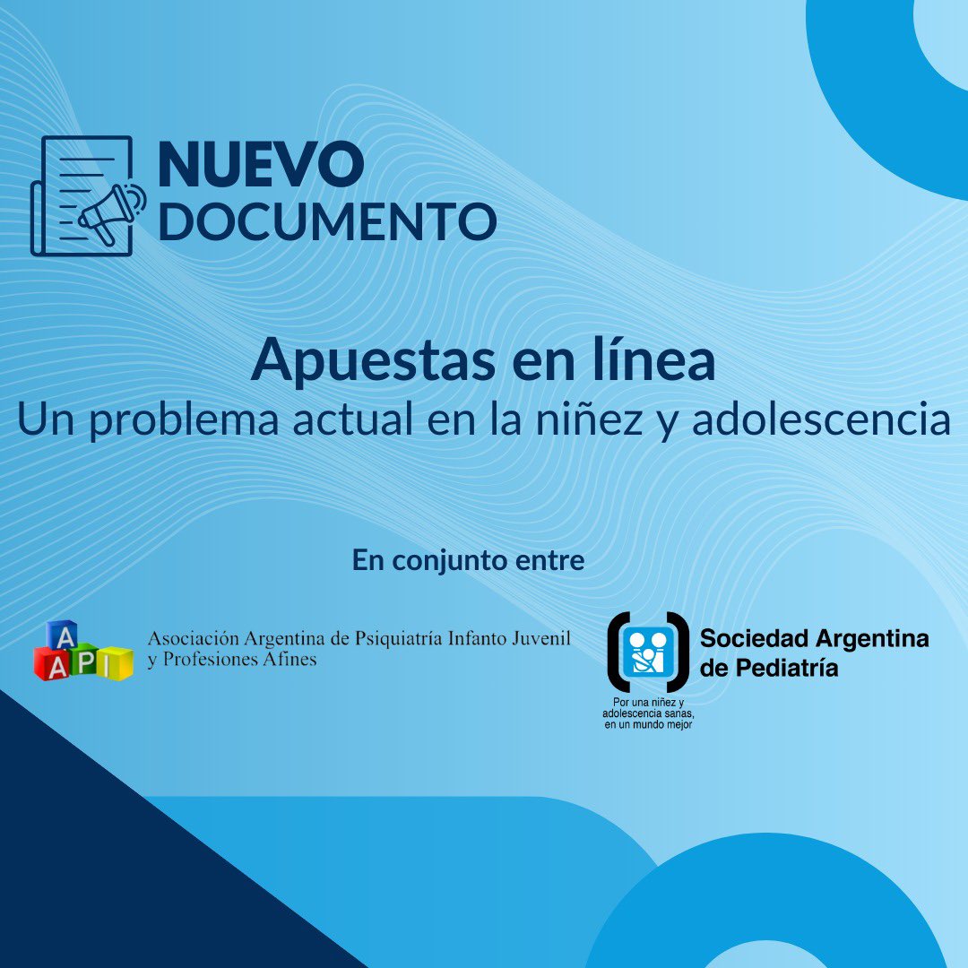 📄Nuevo Documento ⭕“Apuestas en línea, Un problema actual en la niñez y adolescencia” En conjunto entre la SAP y la AAPI 🔗sap.org.ar/uploads/docume…