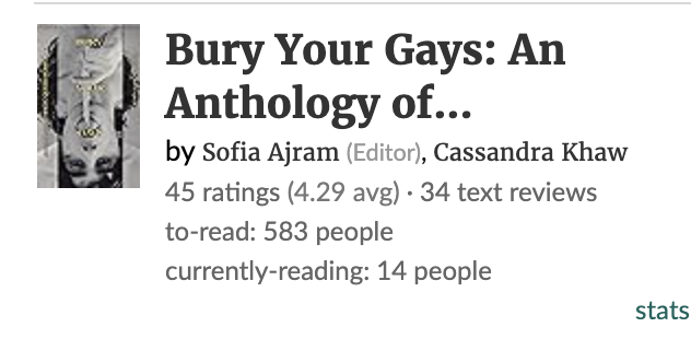 if you've read BURY YOUR GAYS and feel so inclined, please leave a review / rating on goodreads! it helps other readers discover her 🙇