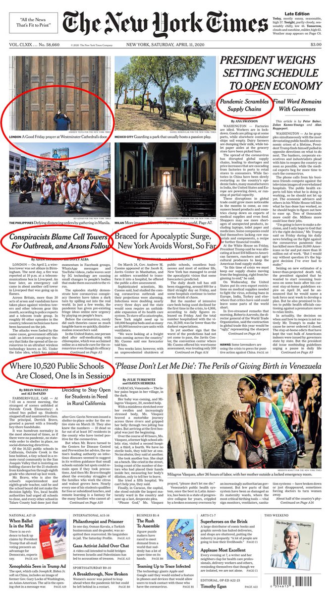 #NYT front page from April 11, 2020, four years ago.