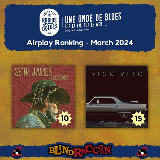 🎉C O N G R A T U L A T I O N S to the @BlindRaccoon9 artists appearing on the Collectif des Radios Blues (CRB) - Officiel chart for March 2024!

Seth James
Rick Vito

#blues #bluesmusic #bluescharts #BlindRaccoon