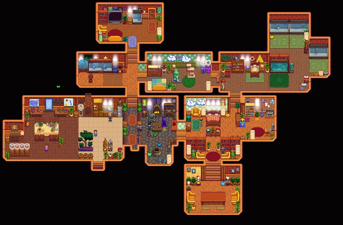 I'm honestly so proud of my Stardew Valley farm layout / design . Each Winter I like to stye it.