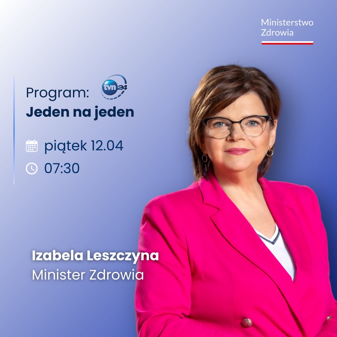 📺Zapraszamy do oglądania porannej rozmowy minister zdrowia Izabeli @Leszczyna z @AgataAdamek w jutrzejszym wydaniu programu #JedenNaJeden @tvn24