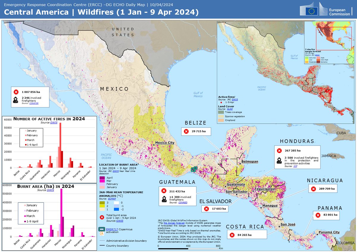 Desde México hasta Panamá, los incendios forestales están afectando a Centroamérica, poniendo en peligro la salud de las comunidades y el medioambiente. Mira el mapa de incendios forestales en Centroamérica del 1 de enero al 9 de abril de 2024. acortar.link/Qqjnmd