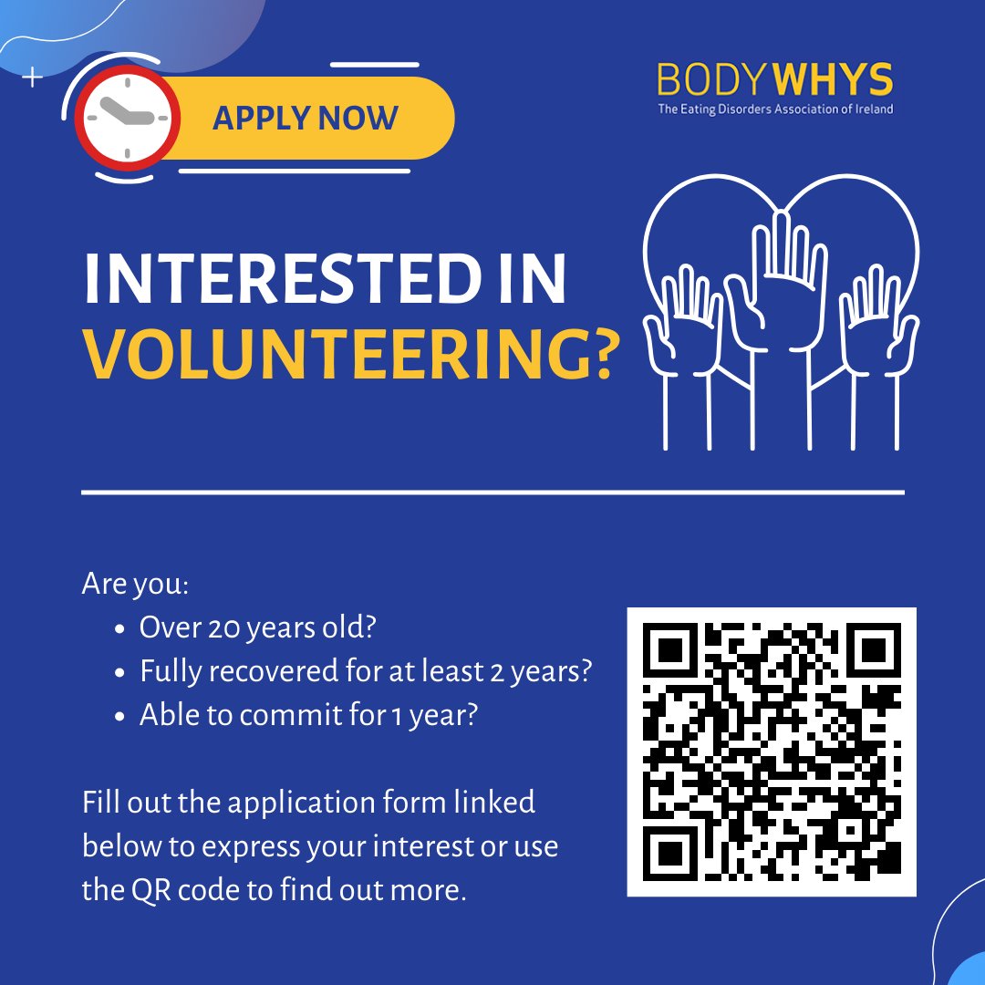 📢 Interested in volunteering with us? Register your interest to be included in our upcoming volunteer training in June: bodywhys.ie/get-involved/b…