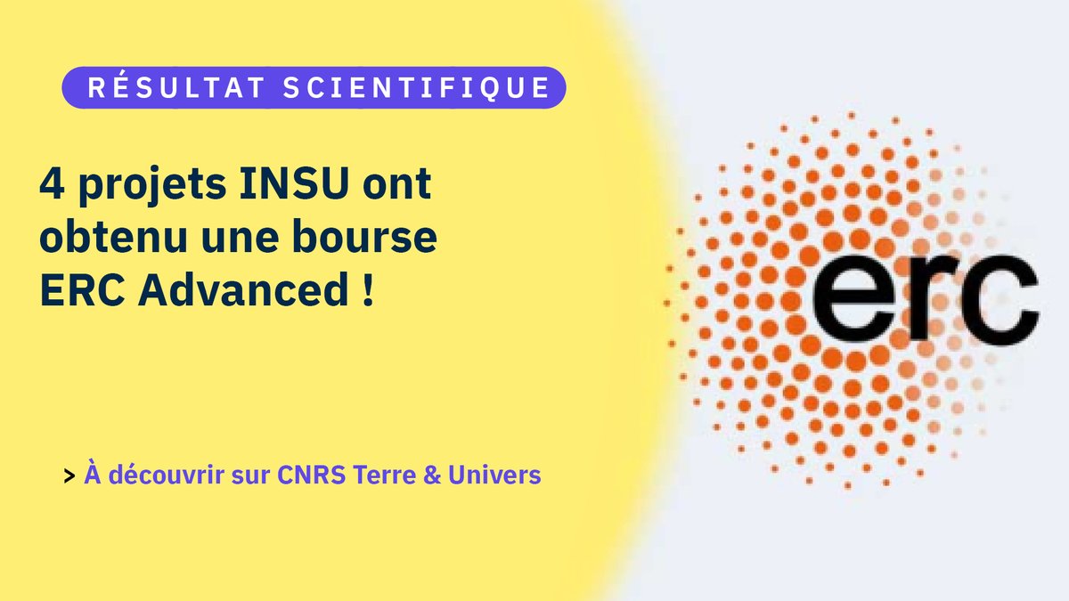 #PrixEtDistinctions 4 projets INSU ont obtenu une bourse #ERC Advanced ! Pour découvrir les différents projets ⤵️ insu.cnrs.fr/fr/cnrsinfo/4-…