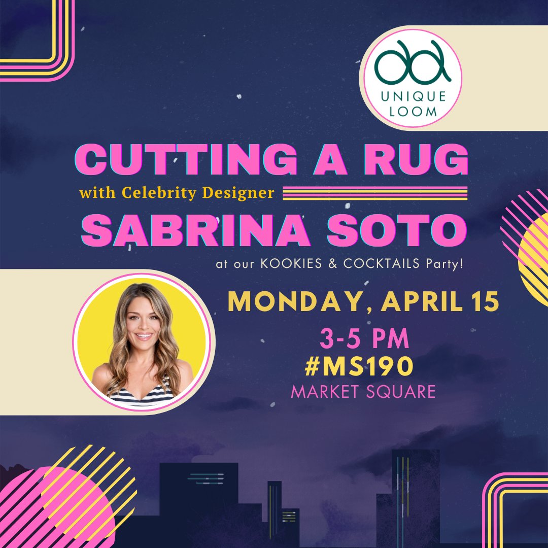Join us at Unique Loom during High Point Market for 'Cutting a Rug' with Sabrina Soto! 🌟 Dive into design and cocktails on April 15th, 3-5PM. 🎨🍸