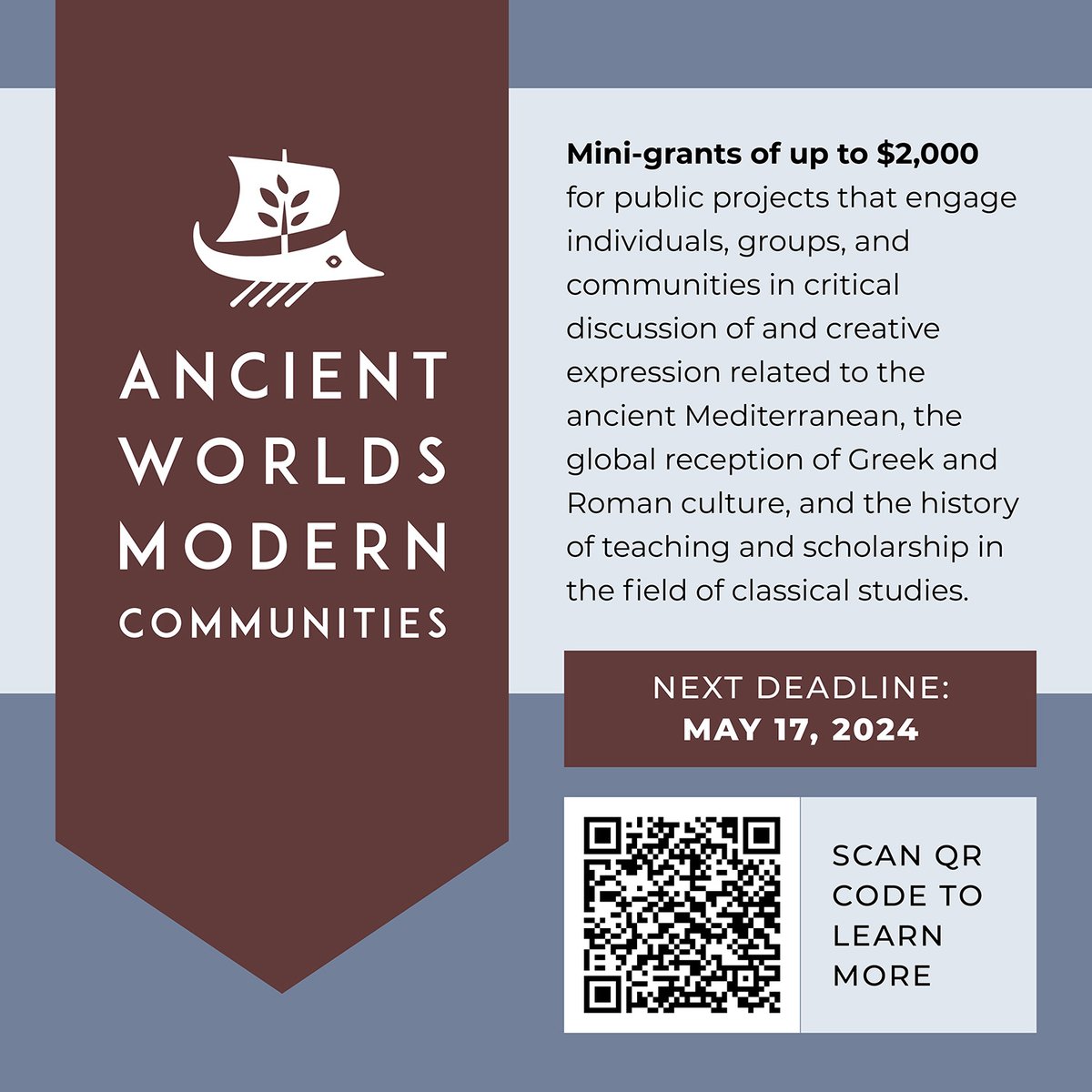 The Ancient Worlds, Modern Communities initiative provides mini-grants of up to $2,000 to support public engagement projects. The next deadline is one month away, May 17, 2024! classicalstudies.org/outreach/ancie…