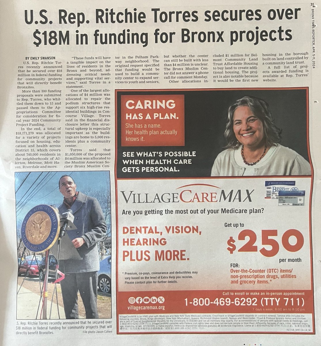 I secured $18 million for community-funded projects in the Bronx to improve public hospitals, public housing, public libraries, public parks, and public schools, as well as affordable housing and workforce development. The Bronx Times: