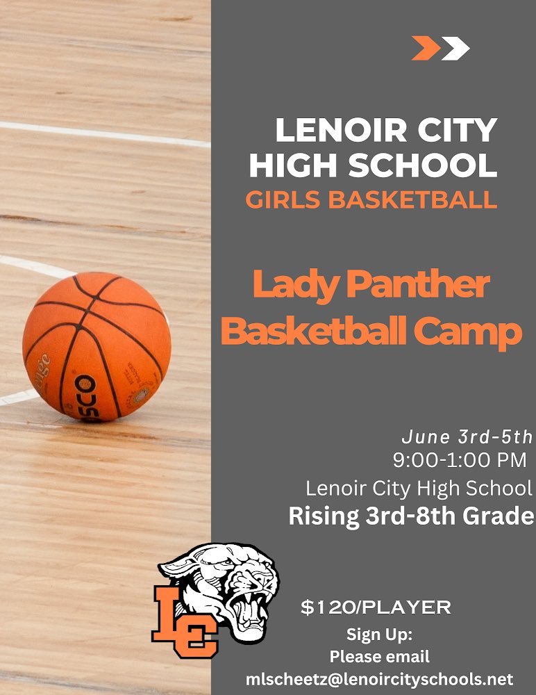 Join us at our Lady Panther Basketball Camp June 3rd-5th! We are excited to see you. Please reach out if you have any questions!