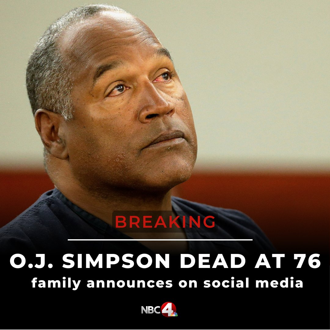O.J. Simpson died in Las Vegas 'surrounded by his children and grandchildren,” according to his family. DETAILS: nbc4i.co/3VPWfRm