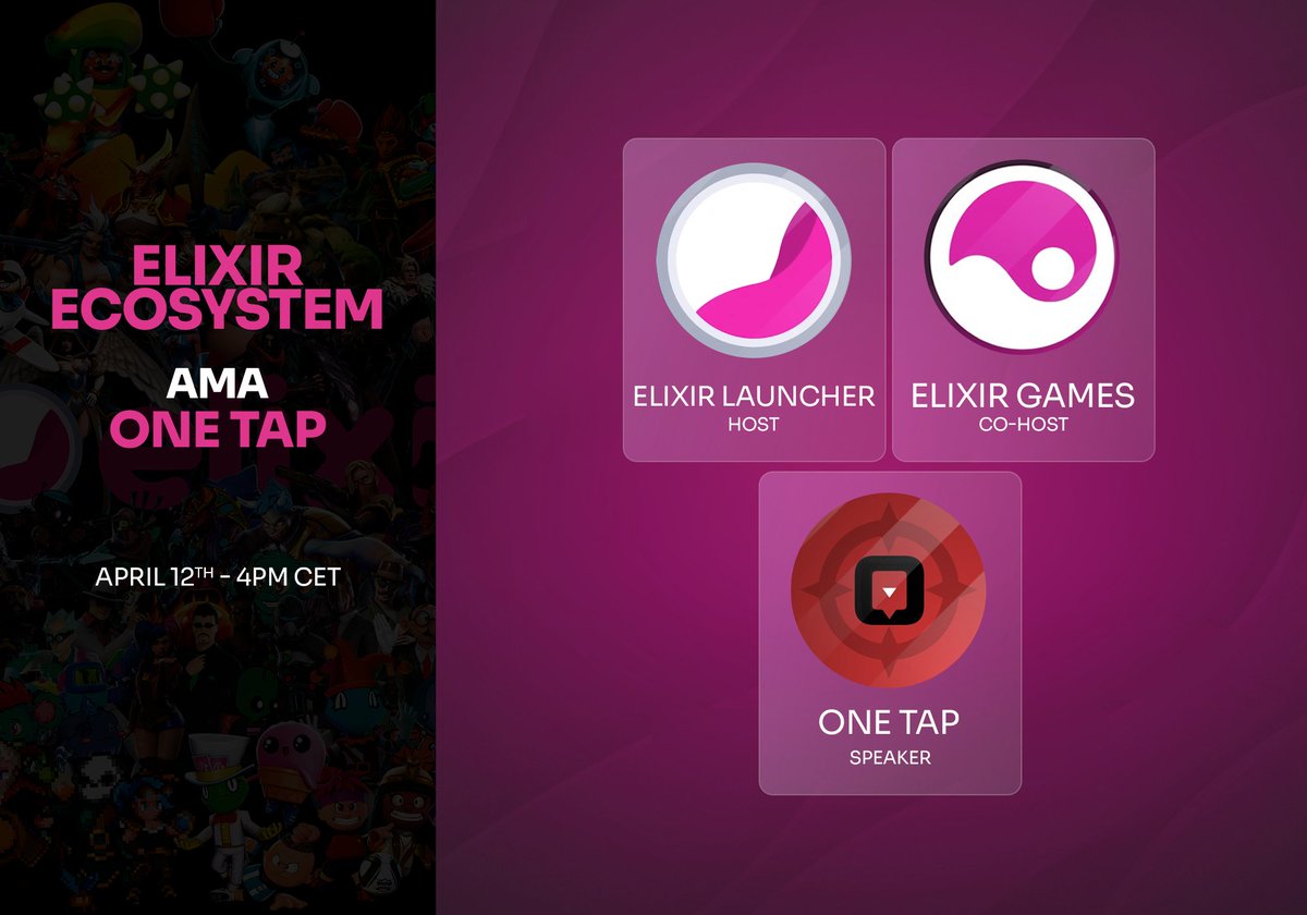 Elixir ecosystem hides many gaming gems 💎 Let's get to know another of our great games @playonetap AMA Alert! Join us tomorrow! ⏰ April 12, 4:00 p.m. central european time Set your reminder 👇