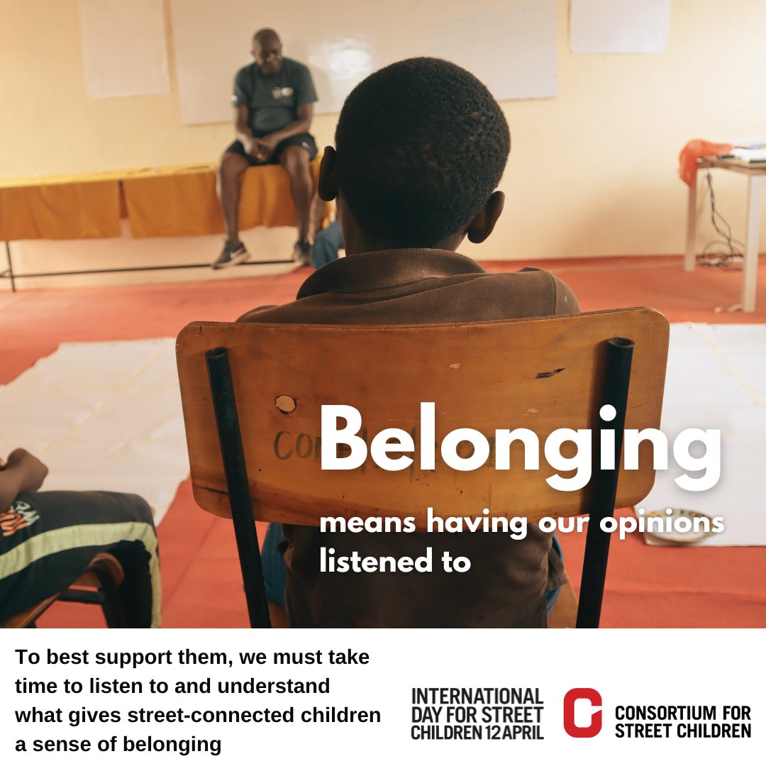 Tomorrow is #streetchildrenday - a day when we celebrate the strength and resilience of street-connected children, and for #IDSC24 we're particularly highlighting what these children need to feel like they belong; including the importance of being listened to and understood 🗣️🦻