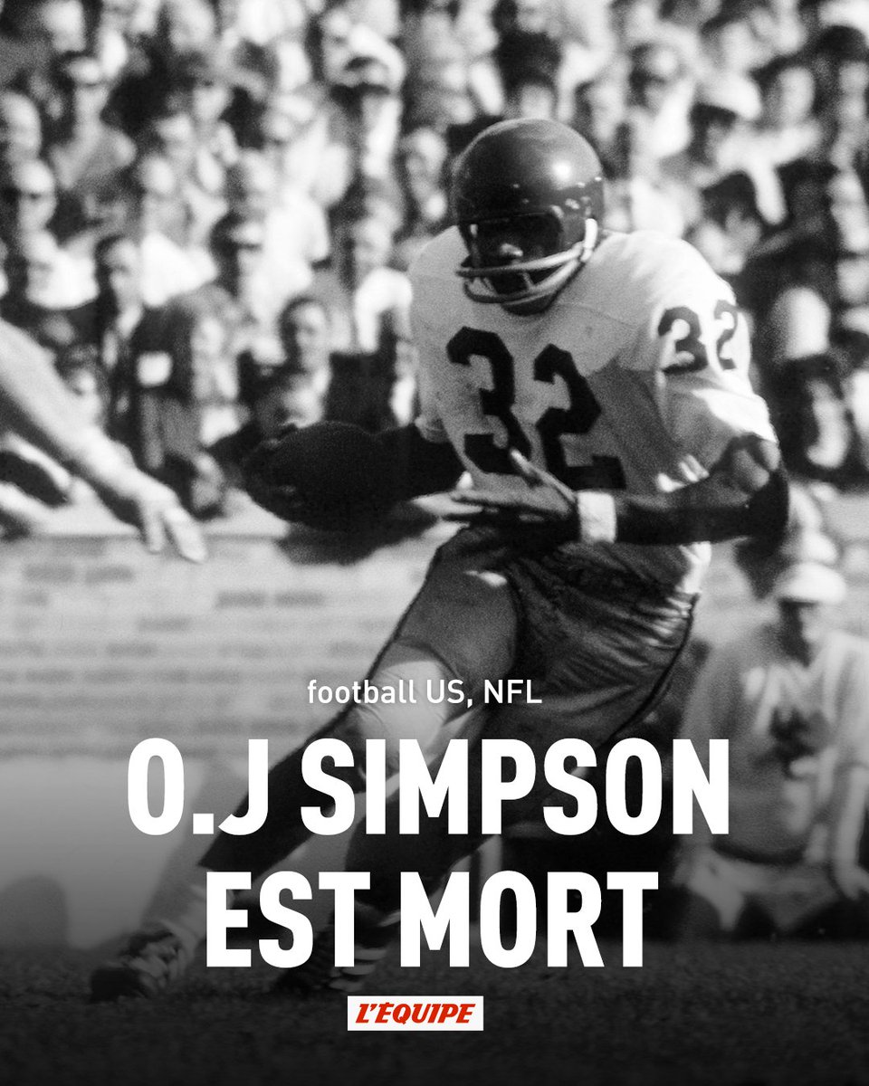 Meilleur joueur de NFL (MVP) en 1973 ensuite accusé de double meurtre, l'ancien running back O.J. Simpson est décédé d'un cancer. Il avait 76 ans. ow.ly/lb3Z50RegfF