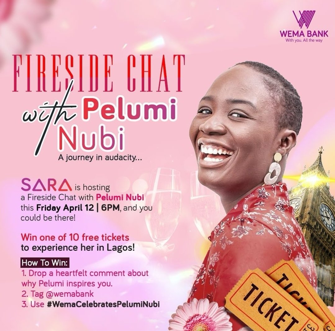 Fireside chat with an explorer extraordinaire ? Yes, please! HOW TO WIN: Drop a heartfelt comment about why @peluminubi_ inspires you. Tag @wemabank Use #WemaCelebratesPelumiNubi 10 lucky winners will be selected. Date: April 12th, 2024 Time: 7pm