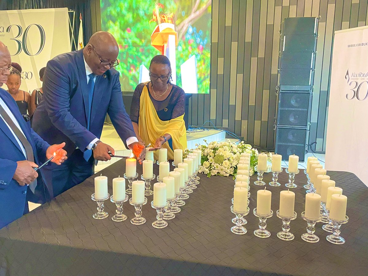 Rwandan Ambassador to Zimbabwe, James Musoni, lights 30 candles to remember 30 years since the 1994 genocide against the Tutsi people. Around the world we remember those killed and unite to fight hatred and division #Kwibuka30