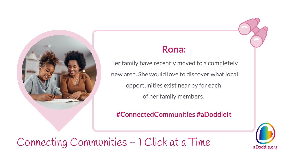 aDoddle_UK's tweet image. &apos;Rona&apos; and her family have recently moved to a completely new area. 

She would love to discover what local opportunities exist nearby for each of her family members.

For 𝗘𝘃𝗲𝗿𝘆𝗼𝗻𝗲 and 𝗘𝘃𝗲𝗿𝘆 𝗖𝗼𝗺𝗺𝘂𝗻𝗶𝘁𝘆📍     

#CommunityMaps #aDoddleIt #ConnectingCommunities