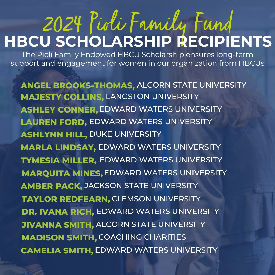 Congrats to the 2024 Pioli Family Fund HBCU Scholarship Recipients! This fund ensures long-term support and engagement for women in our organization from HBCUs, giving 14 women a one-year membership to Women Leaders! 💙💚 Thank you @scottpioli51! 🔗: bit.ly/3PUV27w