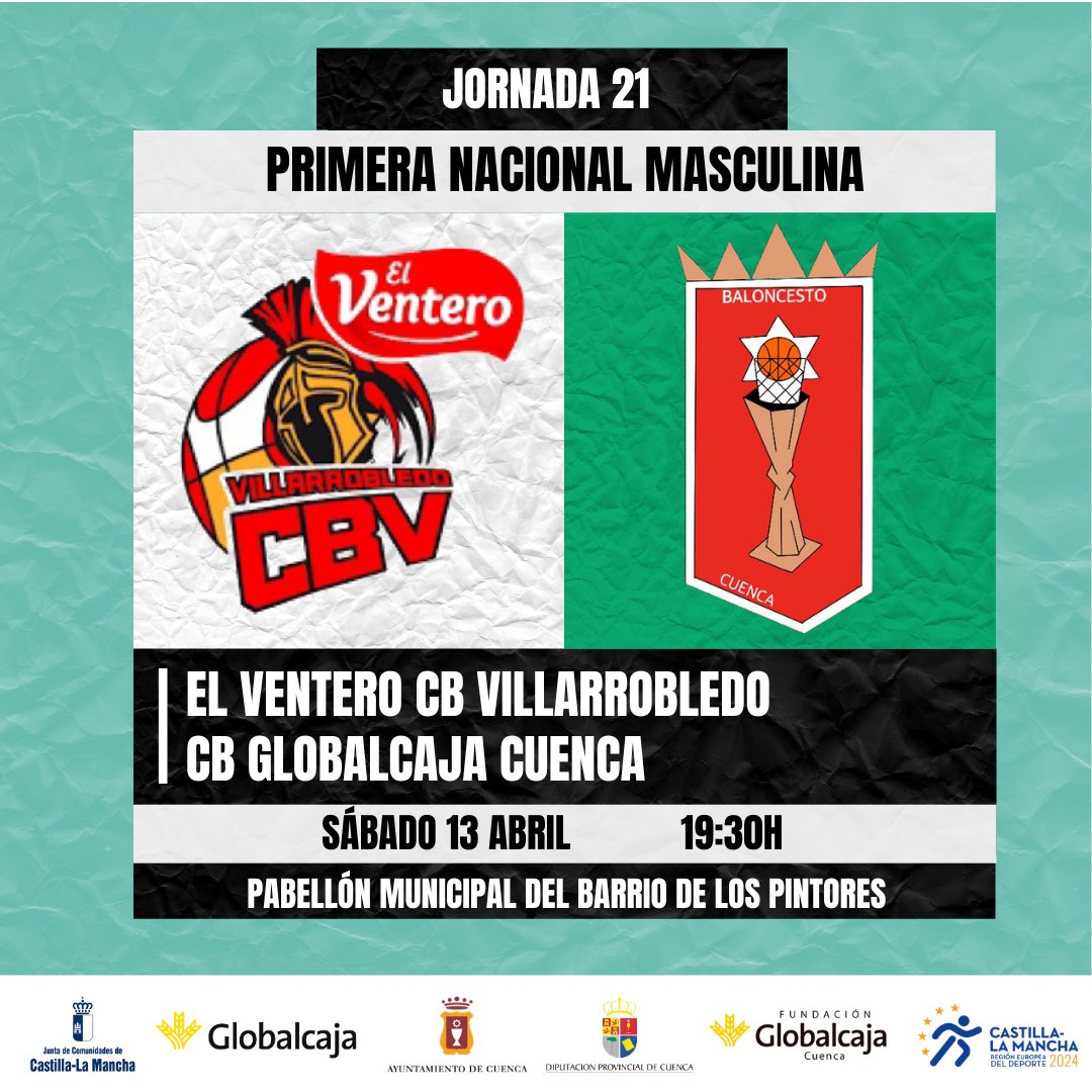 🔝¡𝐔́𝐥𝐭𝐢𝐦𝐚 𝐬𝐚𝐥𝐢𝐝𝐚 𝐚𝐧𝐭𝐞𝐬 𝐝𝐞𝐥 𝐏𝐥𝐚𝐲𝐨𝐟𝐟! 🆚 @elventerocbv 📅 Sábado 13 de abril ⏰19:30h 🏟️ Pabellón Municipal del Barrio de los pintores (Villarrobledo) @SomosGlobalcaja #globalcajaconeldeporte