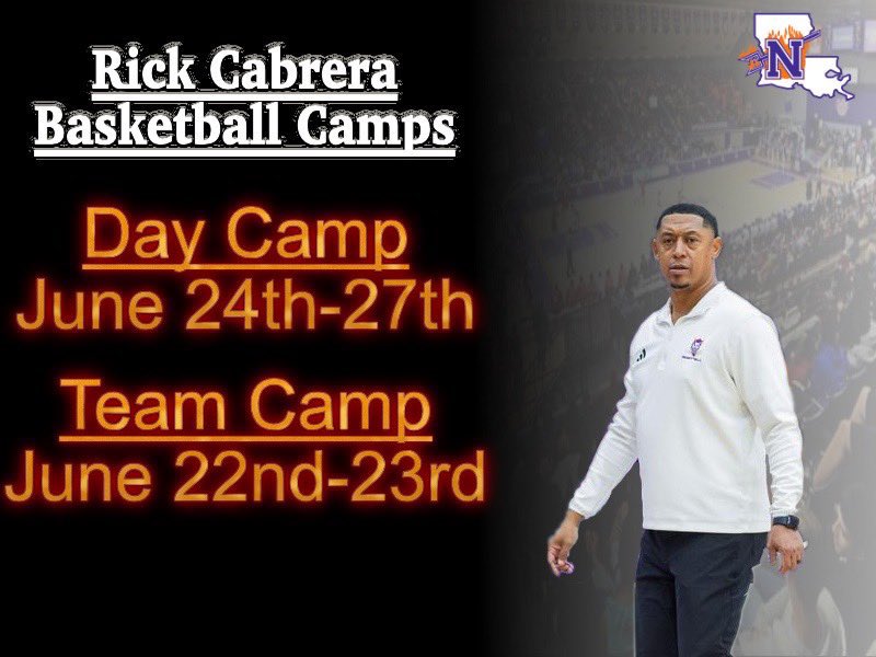 🚨 ATTENTION HOOPERS 🚨 Don’t miss out on attending the 2024 Rick Cabrera Basketball Camps this summer ☀️🏀 Day Camp: June 24th-27th Team Camp: June 22nd-23rd For questions and registration, contact us at: RickCabreraBasketballCamp@gmail.com And follow @CoachCabreraNSU 😈🤘