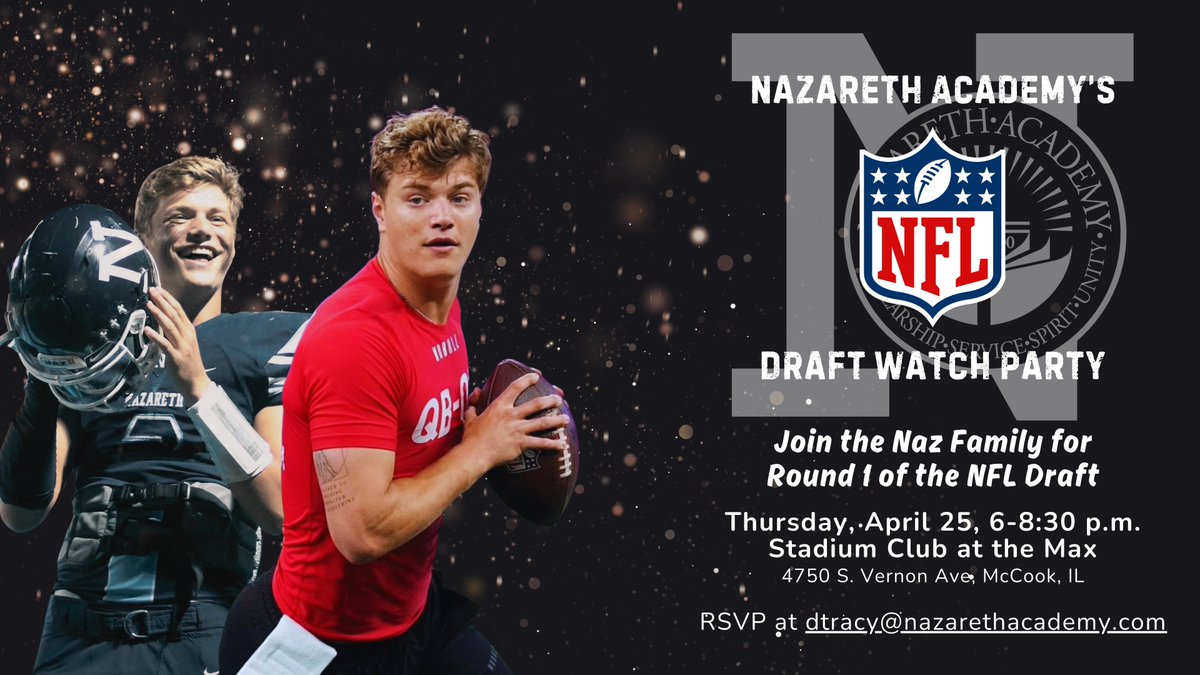 What's better than watching the NFL Draft? Watching with your fellow Roadrunners! Join us at the Stadium Club at The Max, April 25, 6-8:30pm. Wear your best Naz apparel to celebrate our own JJ McCarthy with the Naz Family. RSVP is required: dtracy@nazarethacademy.com.