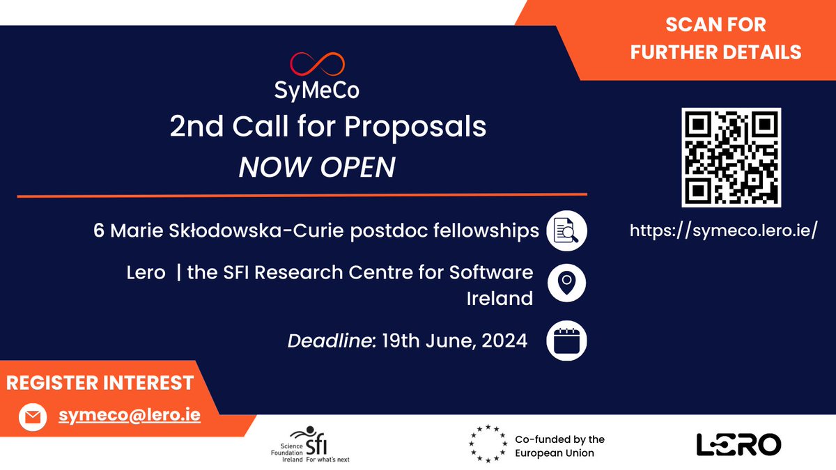 Francesco Pilla (@f_pilla) on Twitter photo ๐จ๐จare you a #postdoc looking for your next challenge and are you passionate about #AI and #spatial #data? 
Applications are open here for an innovative Marie Skลodowska-Curie postdoc fellowship at <a href="/LeroCentre/">Lero</a> 
symeco.lero.ie
Application deadline on 19 June 2024. ๐จ๐จare you a #postdoc looking for your next challenge and are you passionate about #AI and #spatial #data? 
Applications are open here for an innovative Marie Skลodowska-Curie postdoc fellowship at <a href="/LeroCentre/">Lero</a> 
symeco.lero.ie
Application deadline on 19 June 2024.