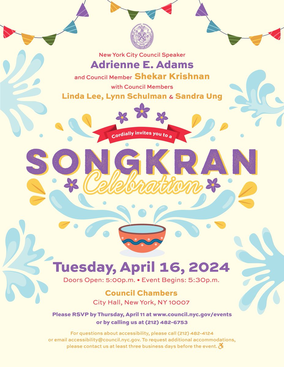 RSVP today to join us on Tuesday, April 16, as we celebrate Songkran at City Hall for the 1st time ever and honor the invaluable contributions of our Thai and Southeast Asian communities that resonates throughout NYC! RSVP: app.smartsheet.com/b/form/964e6f6…