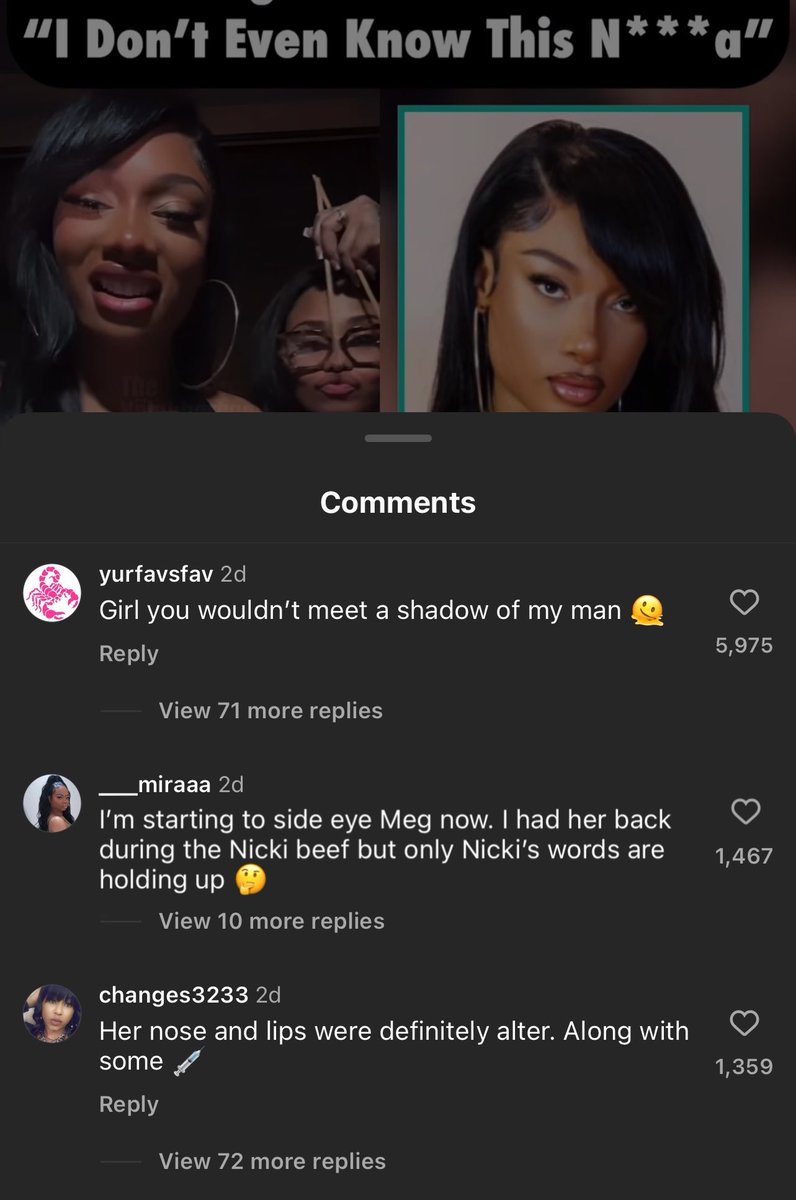 Damn, they are tearing Megan up in the comments 😭. Even trying to switch sides, so flip floppy 💀