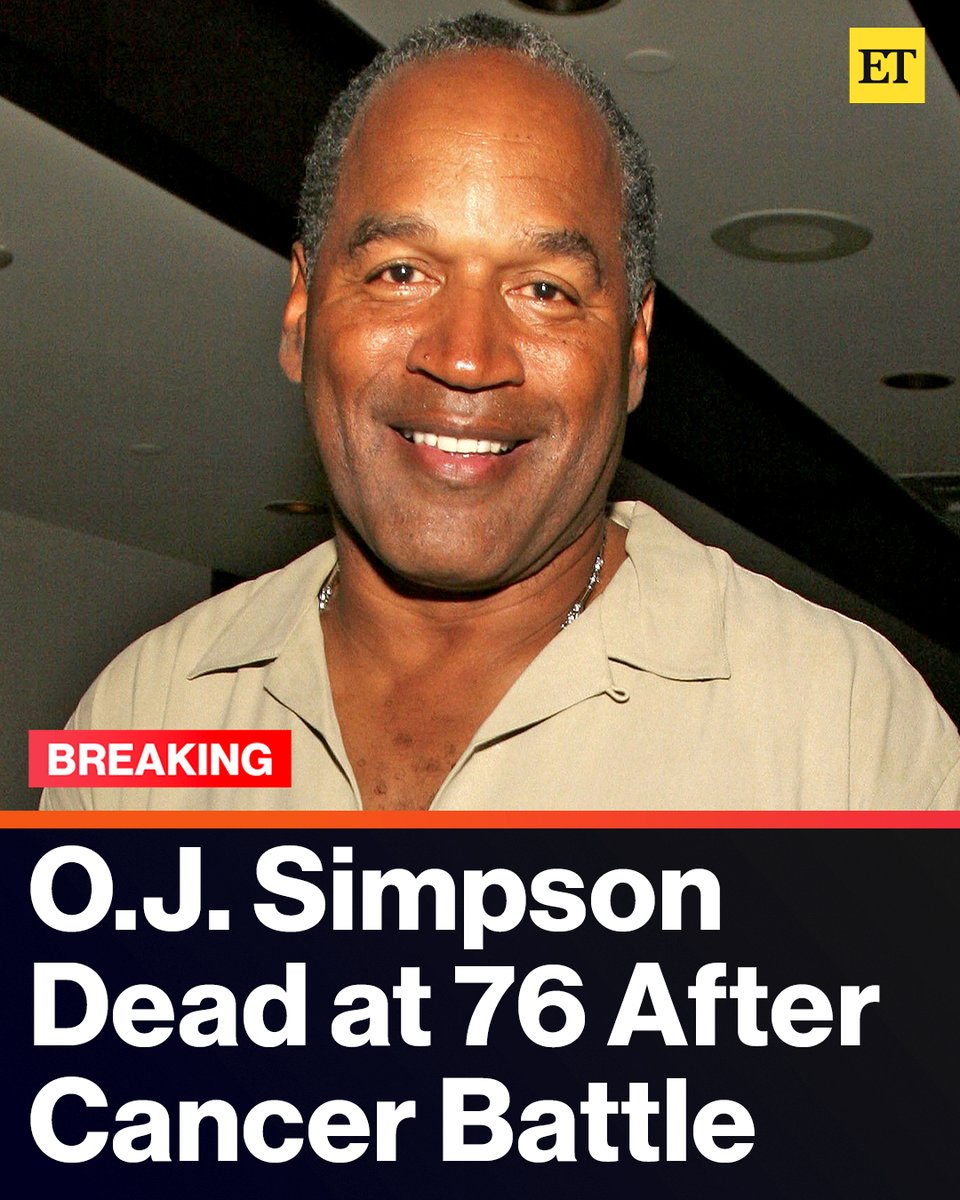 O.J. Simpson has died at the age of 76. The former football star passed away after a battle with cancer, his family confirmed on Thursday morning in a statement released on social media. 🔗 et.tv/3TXJNwn