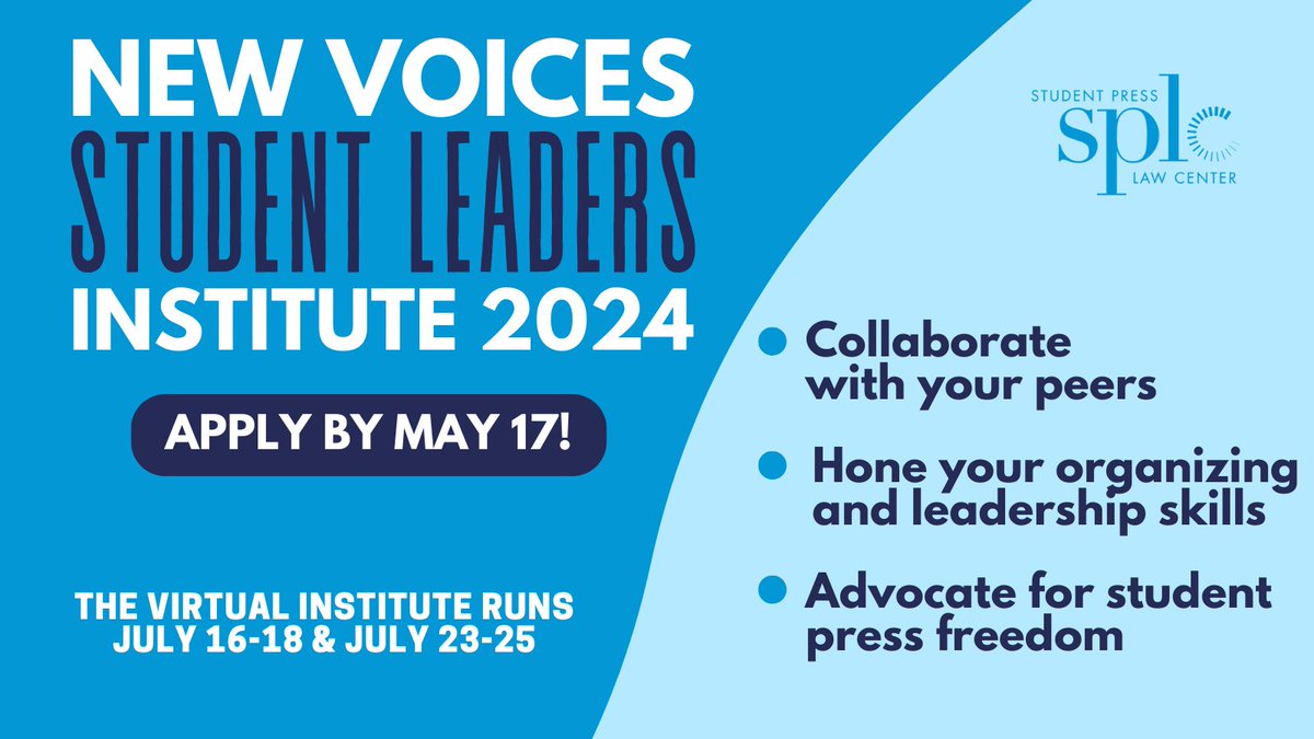 📢 High school students, if you're passionate about #studentpressfreedom and want to make it better in your state, apply to join the free New Voices Student Leaders Institute this summer! loom.ly/Hk44D8g