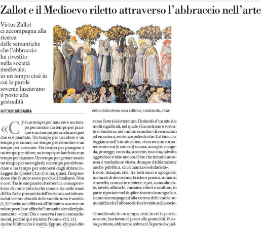 'Torna Virtus Zallot, autrice di libri di rara bellezza... Il Medioevo riletto attraverso l'abbraccio nell'arte...' (Antonio Musarra su @Avvenire_Nei a proposito di 'Un Medioevo di abbracci', appena uscito)